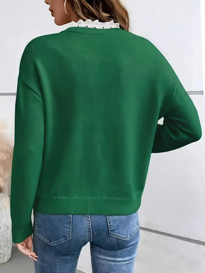 Pull ample col décolleté dentelle