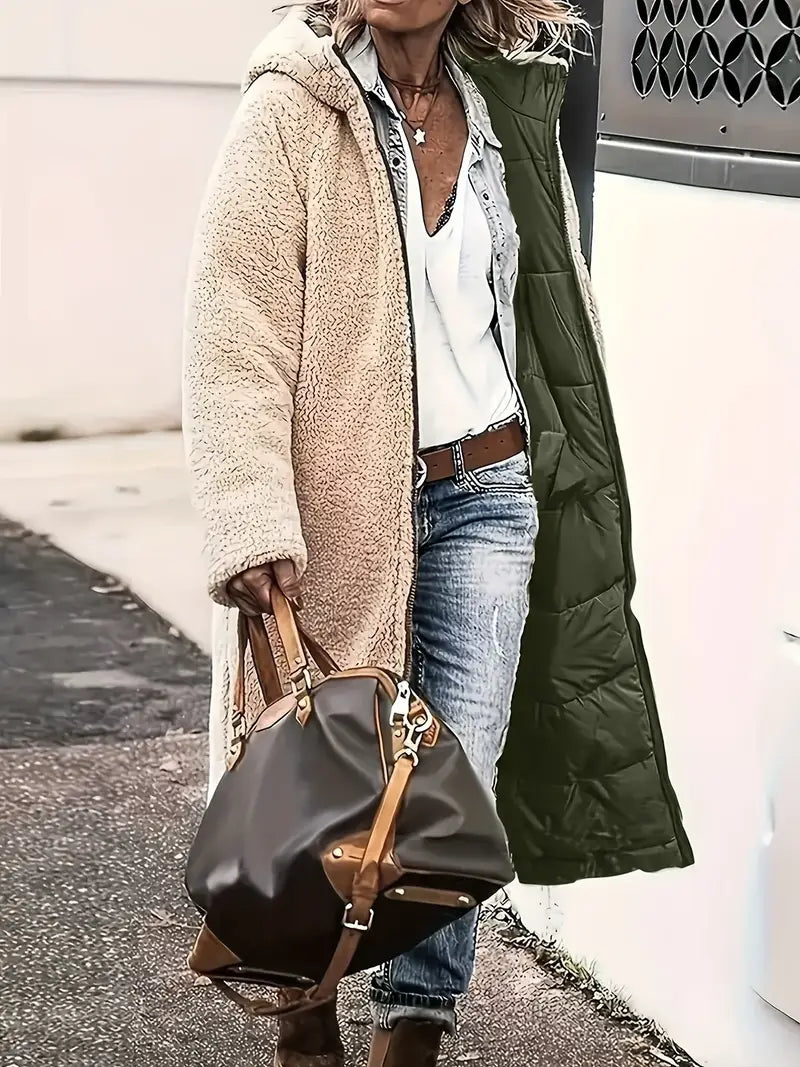 Manteau long réversible matelassé avec doublure polaire