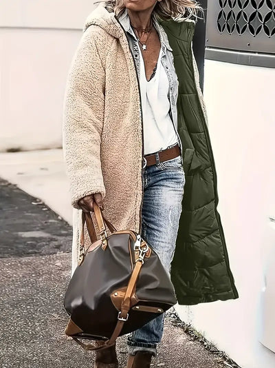 Manteau long réversible matelassé avec doublure polaire