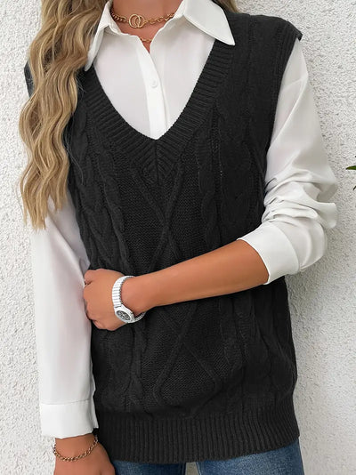 Pull long côtelé col v sans manches