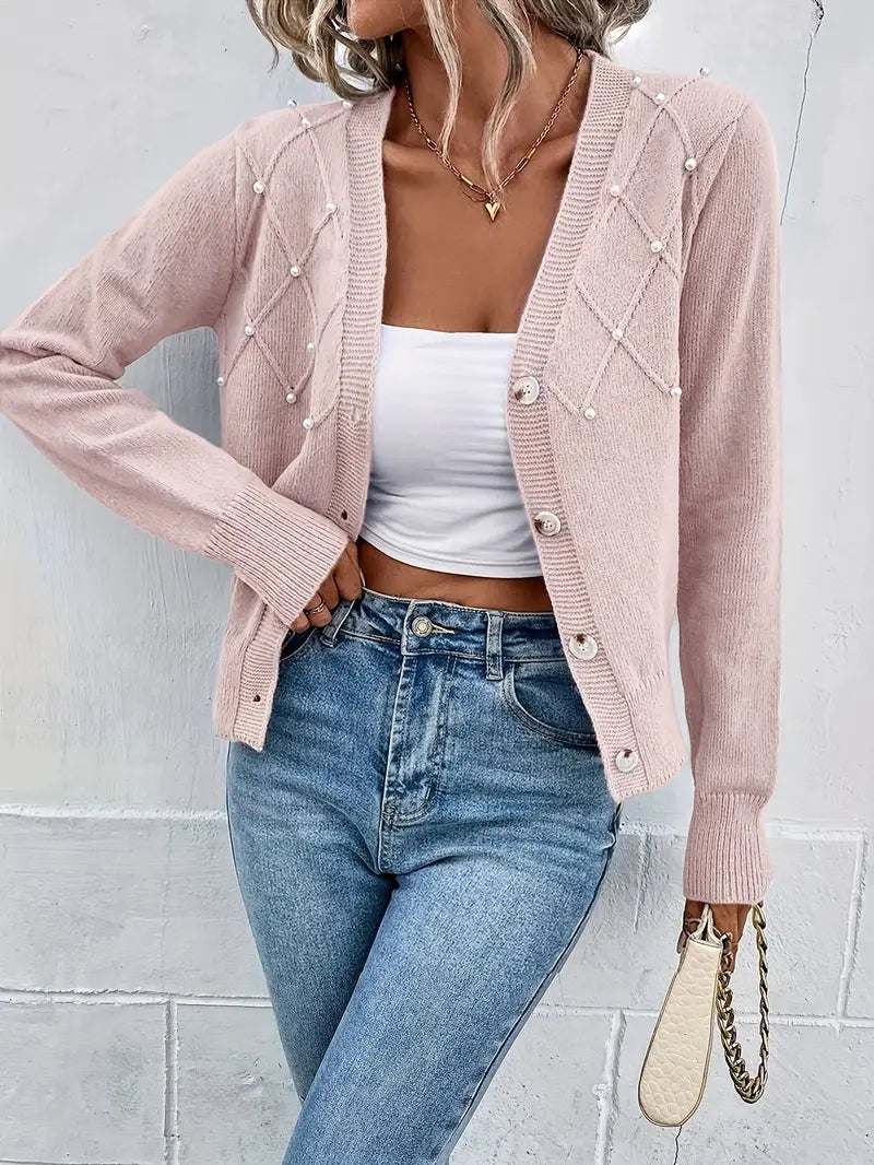 Cardigan élégant tricoté avec perles
