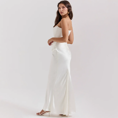 Robe bustier satinée sans bretelles