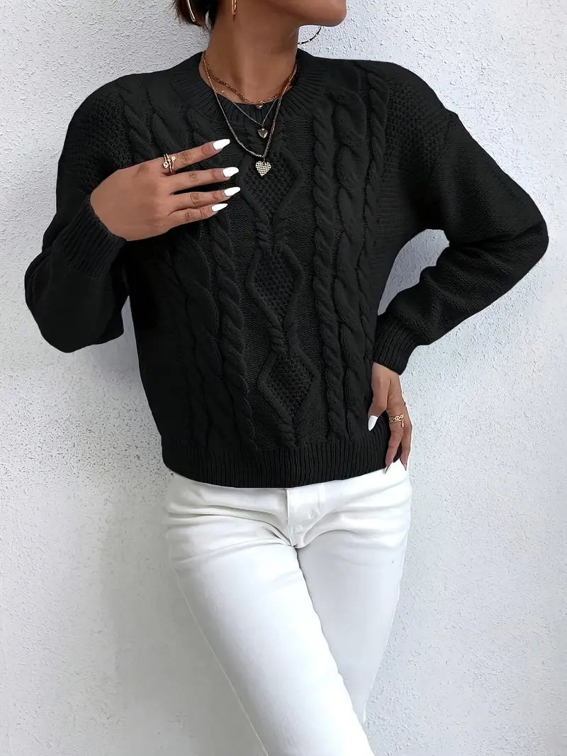 Pull Col Rond à Épaules Tombantes