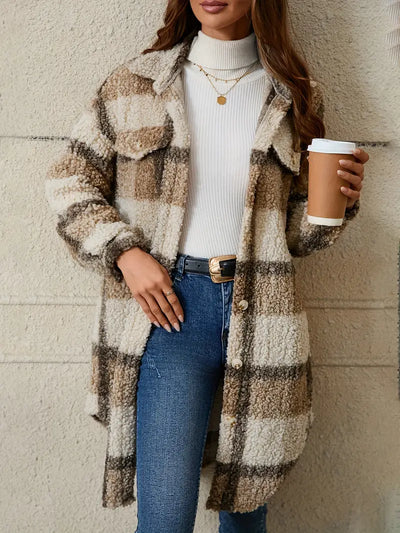 Manteau long en laine à motif écossais