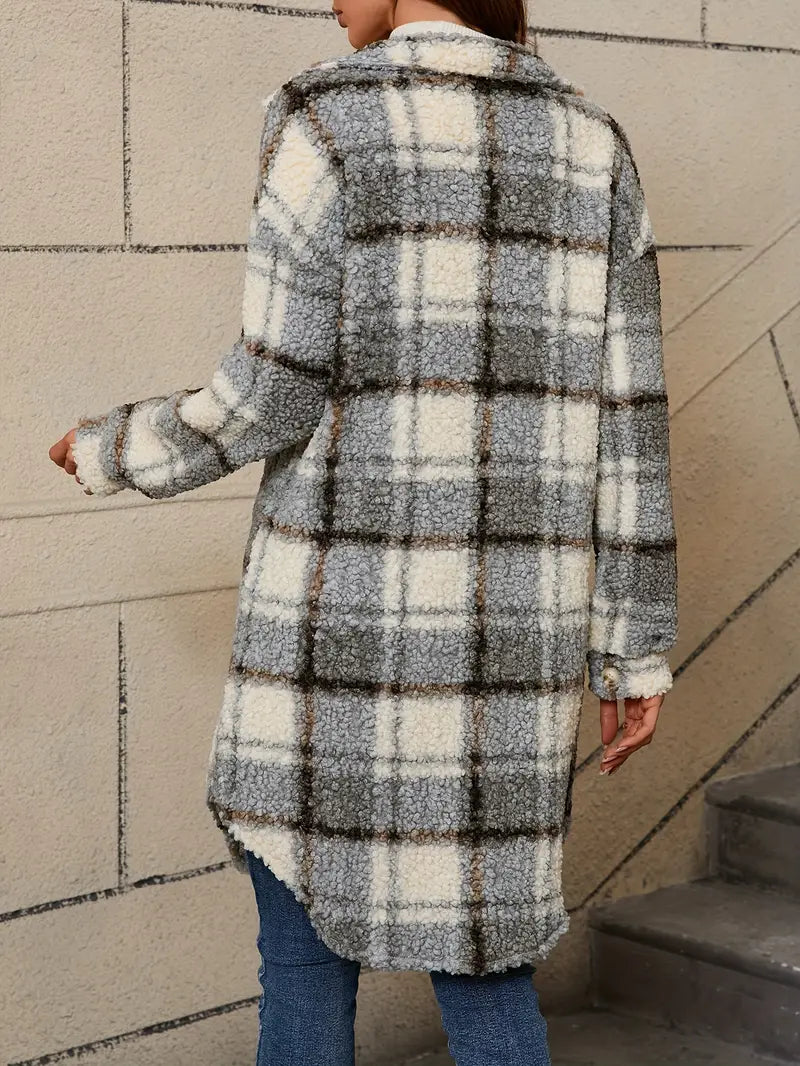 Manteau long en laine à motif écossais