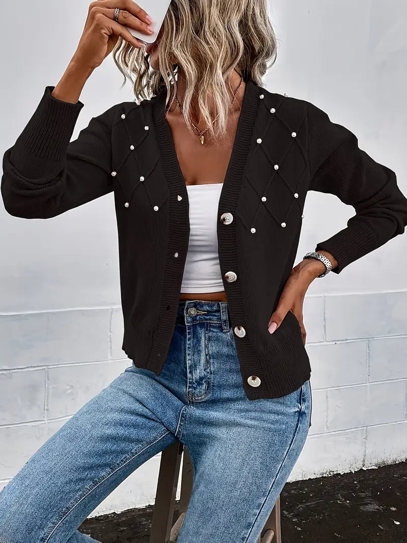 Cardigan élégant tricoté avec perles