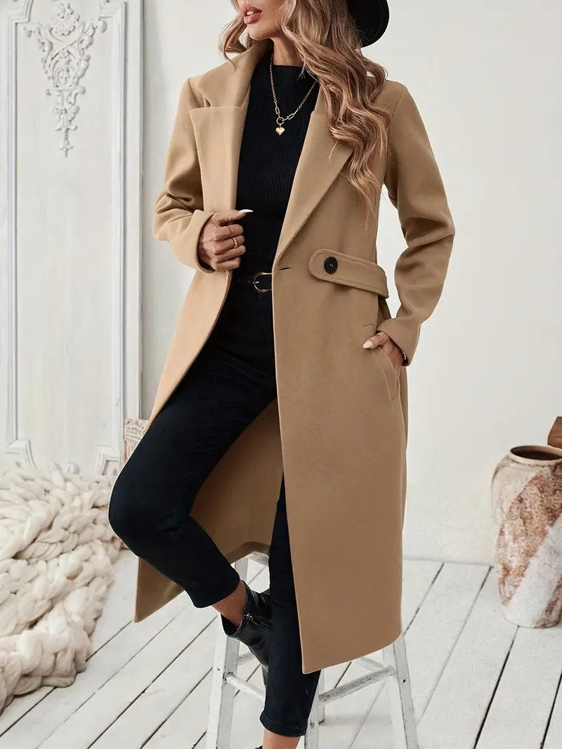 Manteau Long Élégant en Tweed avec Ceinture