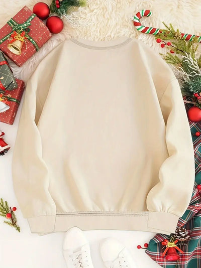 Sweat douillet à col rond avec motifs citrouille, feuilles et tasse à café