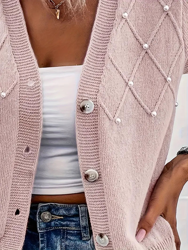 Cardigan élégant tricoté avec perles