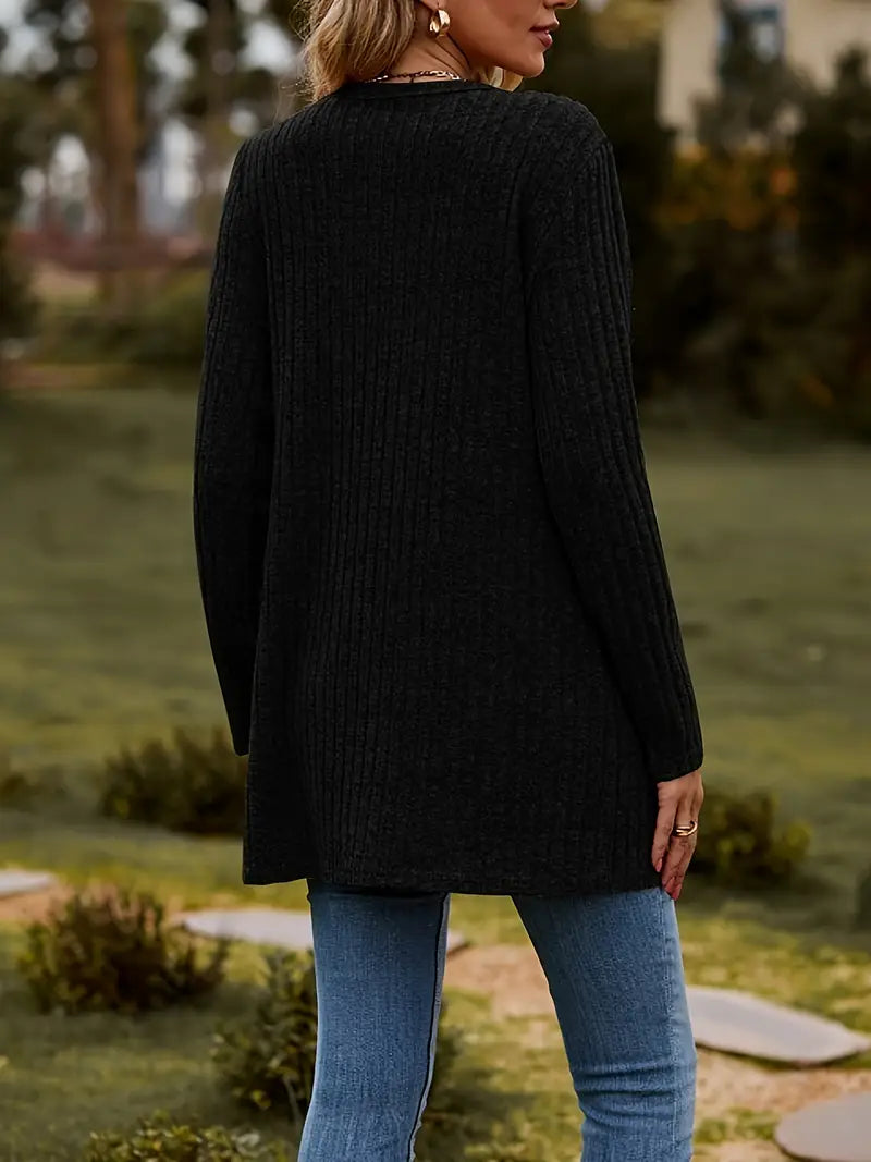 Cardigan côtelé mi-long avec boutons