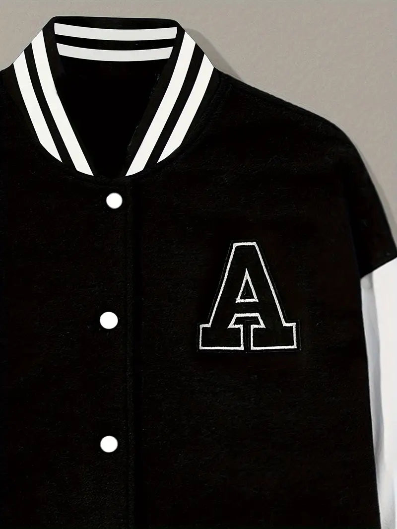 Veste de baseball décontractée à manches longues avec imprimé de lettre "A"