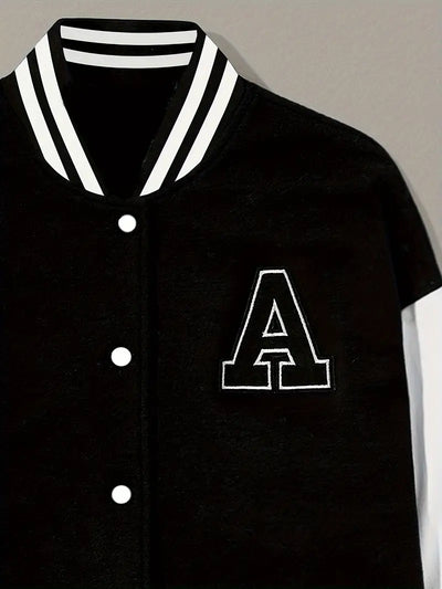 Veste de baseball décontractée à manches longues avec imprimé de lettre "A"
