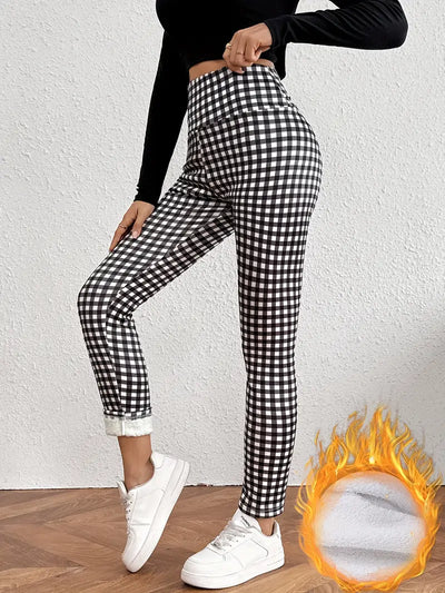 Legging Thermique Taille Haute Gainant Imprimé Vichy