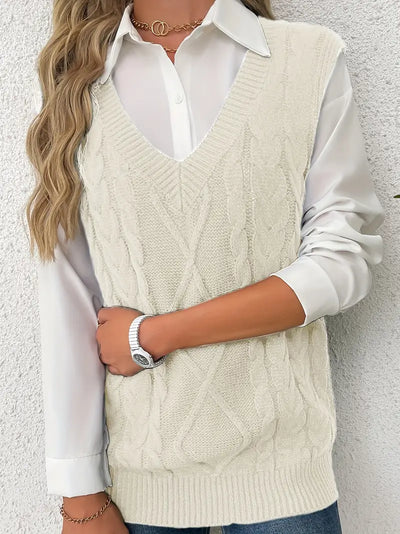 Pull long côtelé col v sans manches