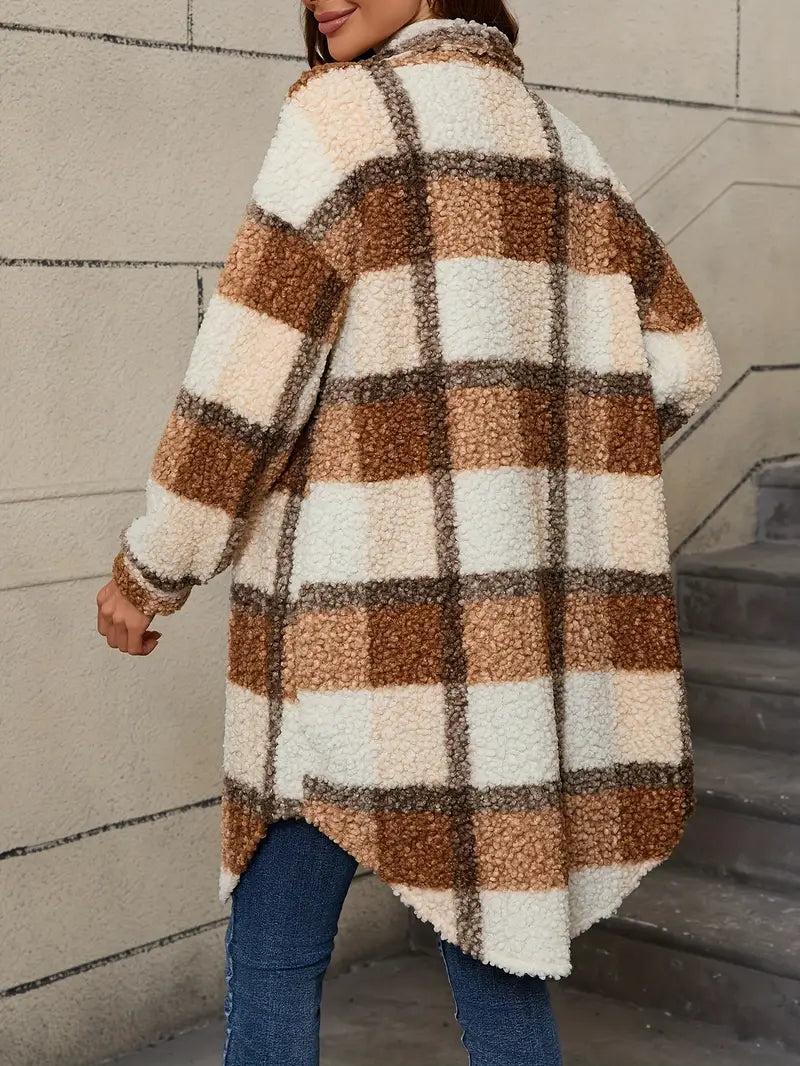 Manteau long en laine à motif écossais
