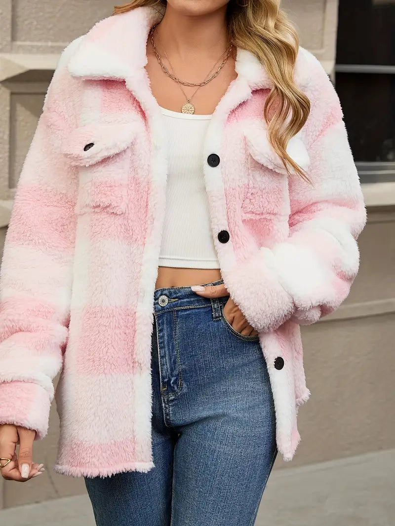 Veste d'hiver à carreaux en polaire douce