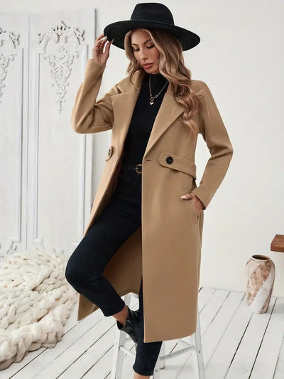 Manteau Long Élégant en Tweed avec Ceinture
