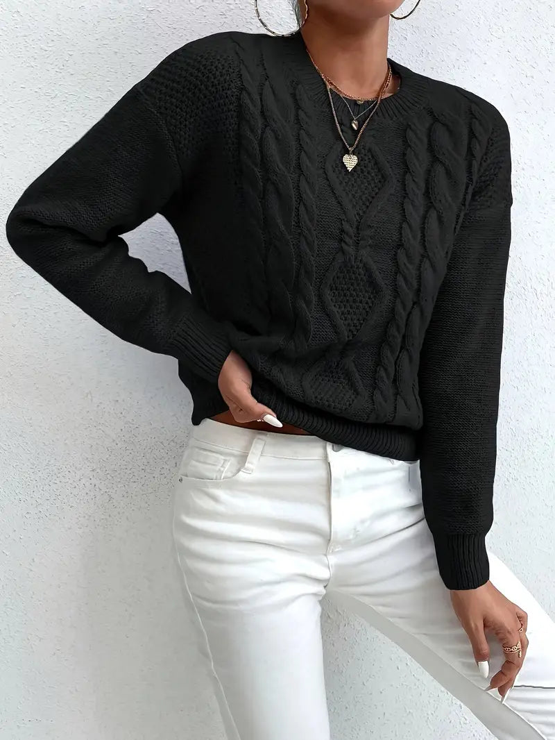 Pull Col Rond à Épaules Tombantes