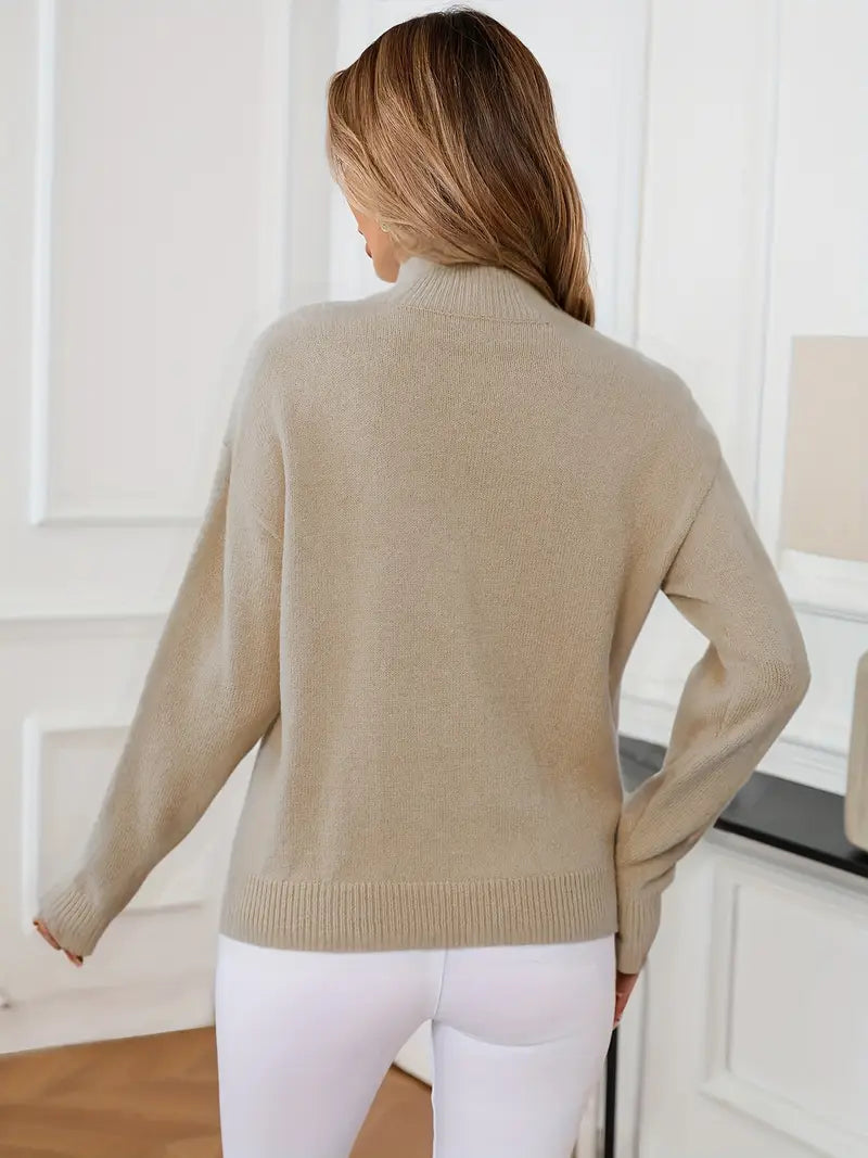 Pull élégant pour femme à col montant manches longues