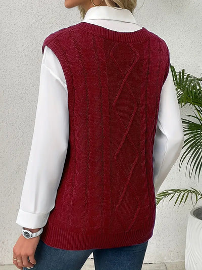 Pull long côtelé col v sans manches