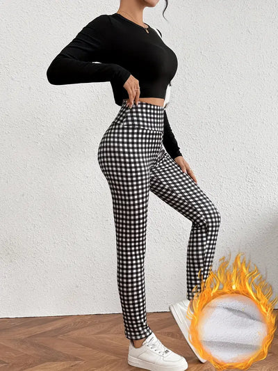 Legging Thermique Taille Haute Gainant Imprimé Vichy