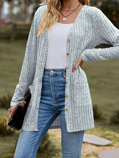 Cardigan côtelé mi-long avec boutons