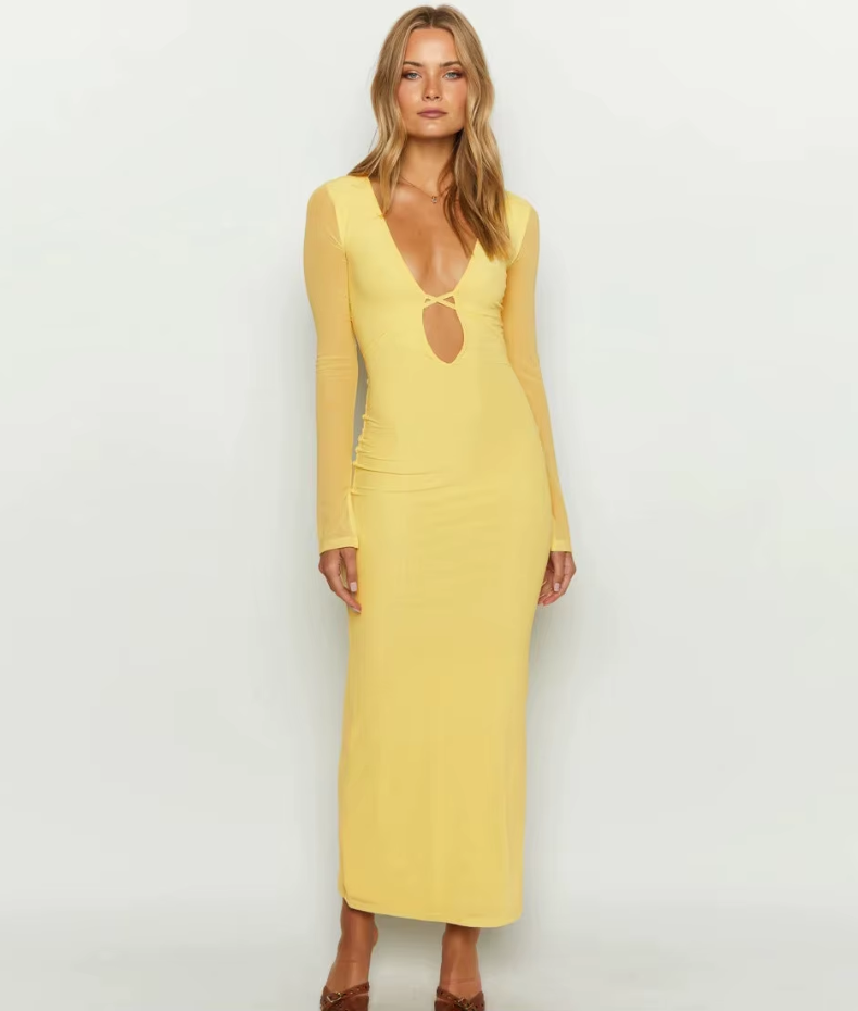 Robe longue décolleté croisé
