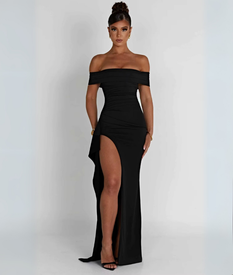 Robe longue col bateau à fente