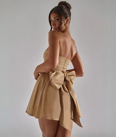 Robe courte bustier à paillettes avec noeud