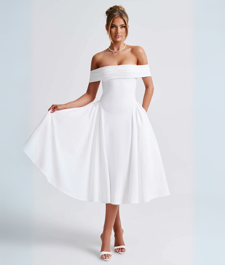 Robe mi-longue col bateau