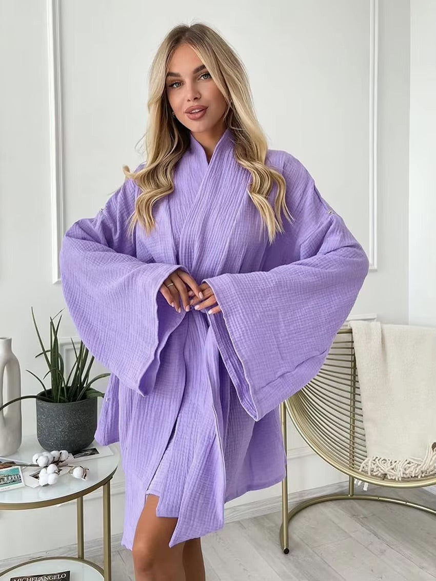 Kimono court en coton manches longues