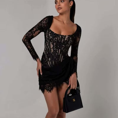 Robe de soirée bustier dentelle noire