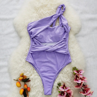 Maillot de bain torsadé une bretelle