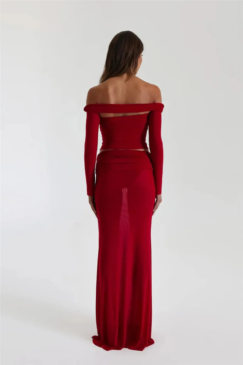 Ensemble transparent jupe longue haut col bateau