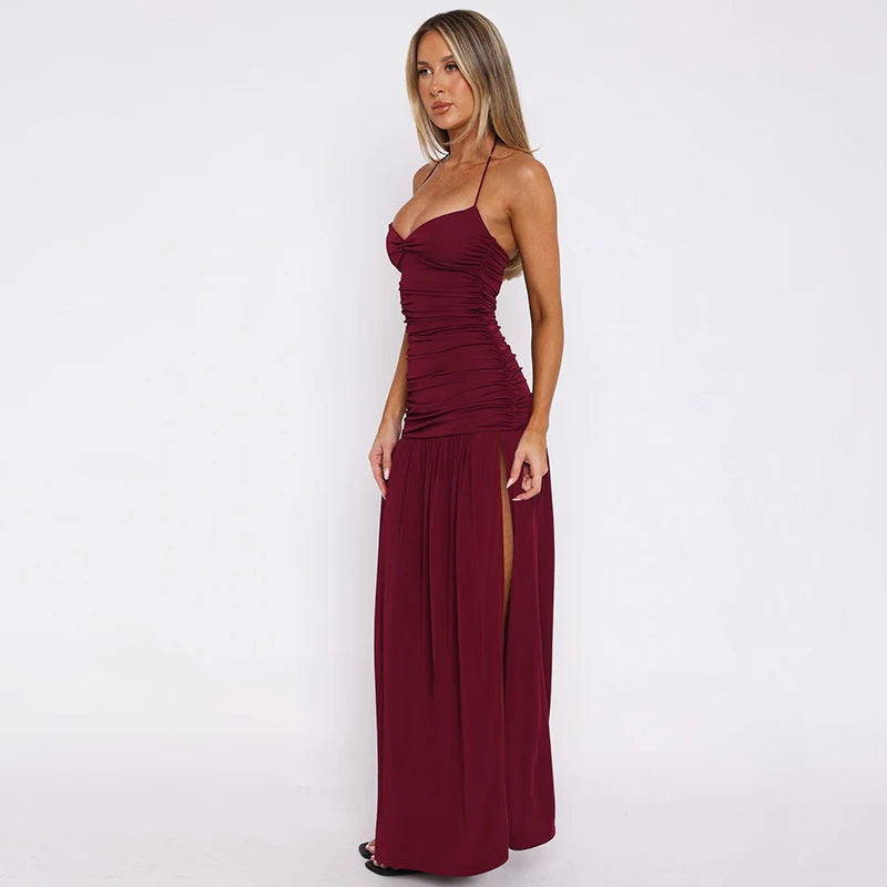 Robe longue plissée à fente