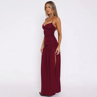 Robe longue plissée à fente