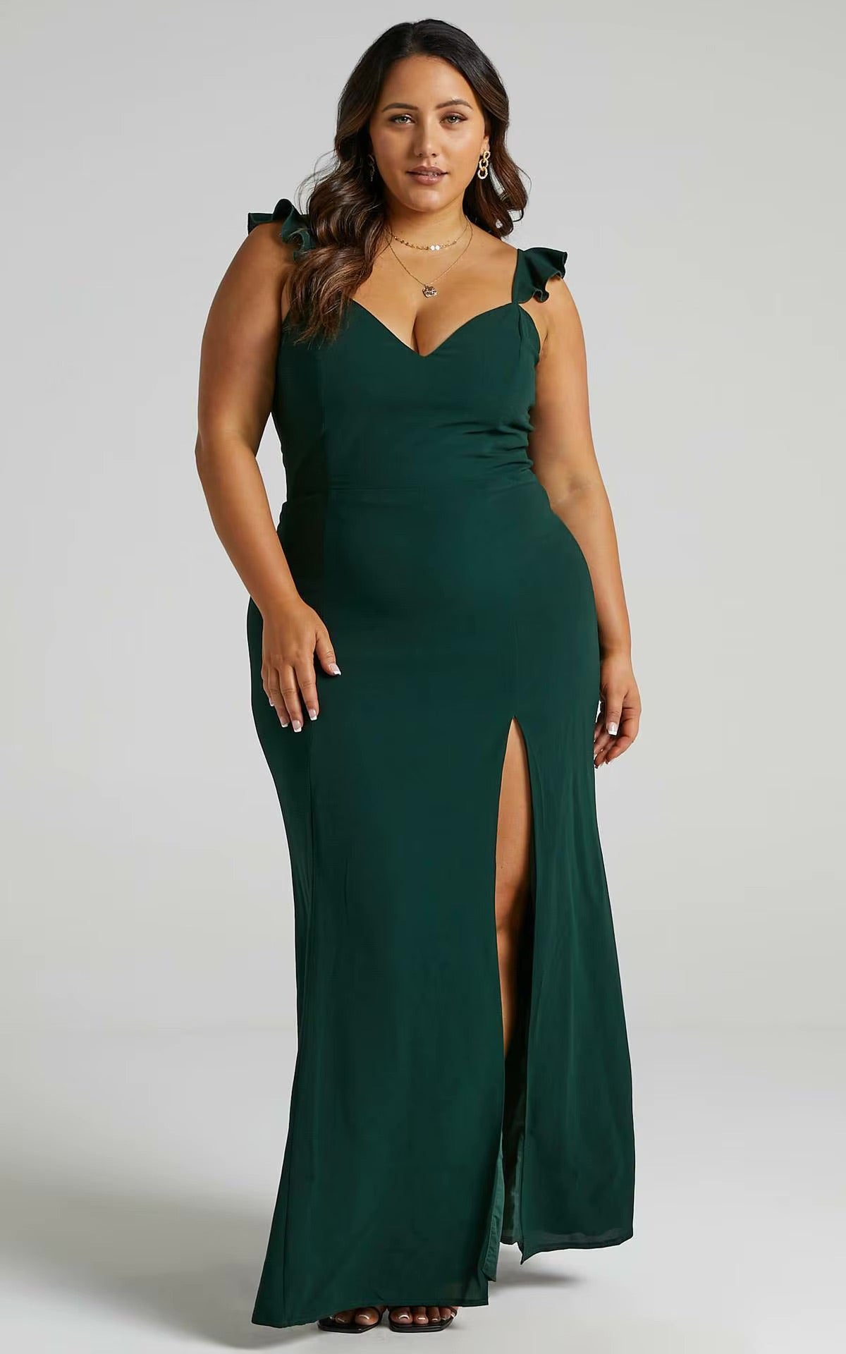 Robe longue bretelles à volants