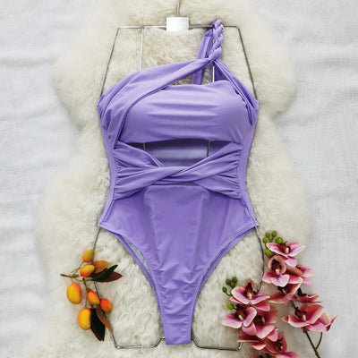 Maillot de bain torsadé une bretelle