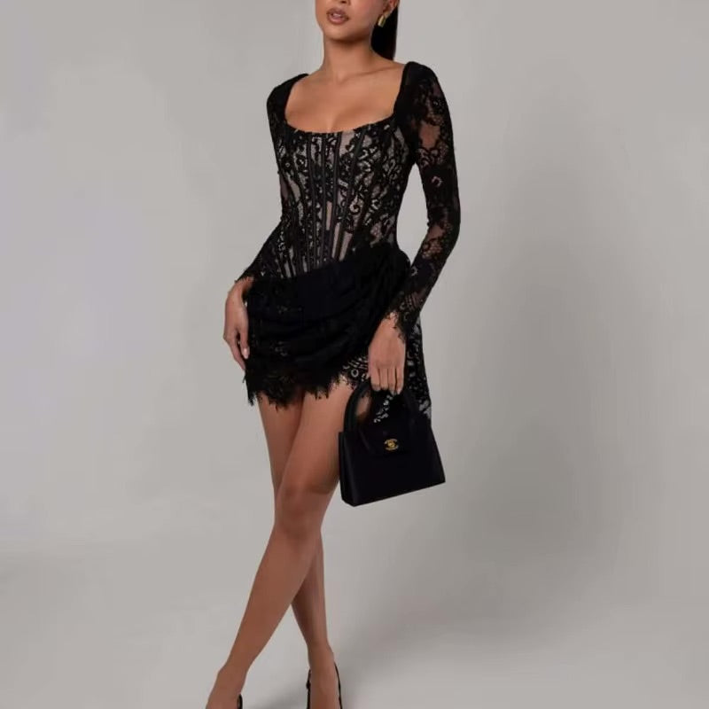 Robe de soirée bustier dentelle noire