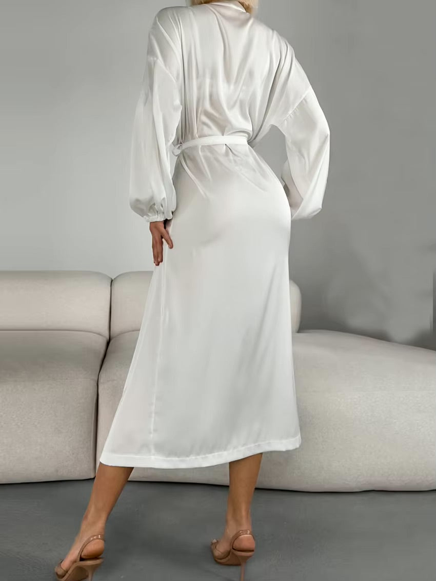 Kimono long en satin blanc