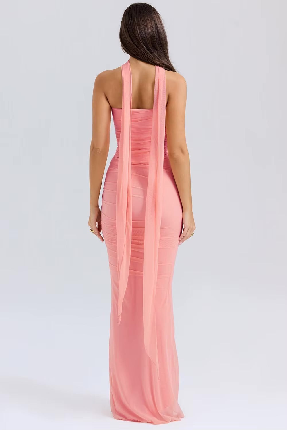 Robe longue plissée bustier avec écharpe