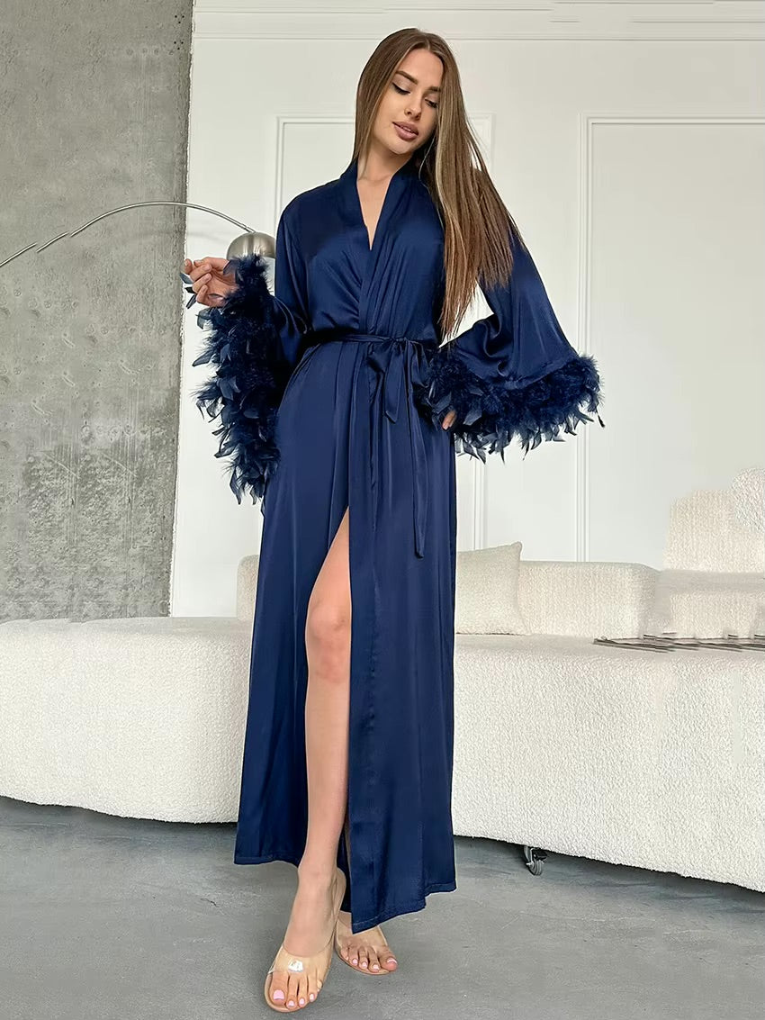 Kimono long manches à plumes
