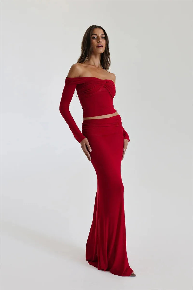 Ensemble transparent jupe longue haut col bateau