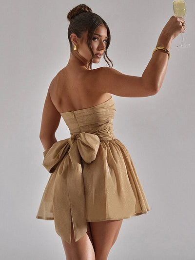 Robe courte bustier à paillettes avec noeud