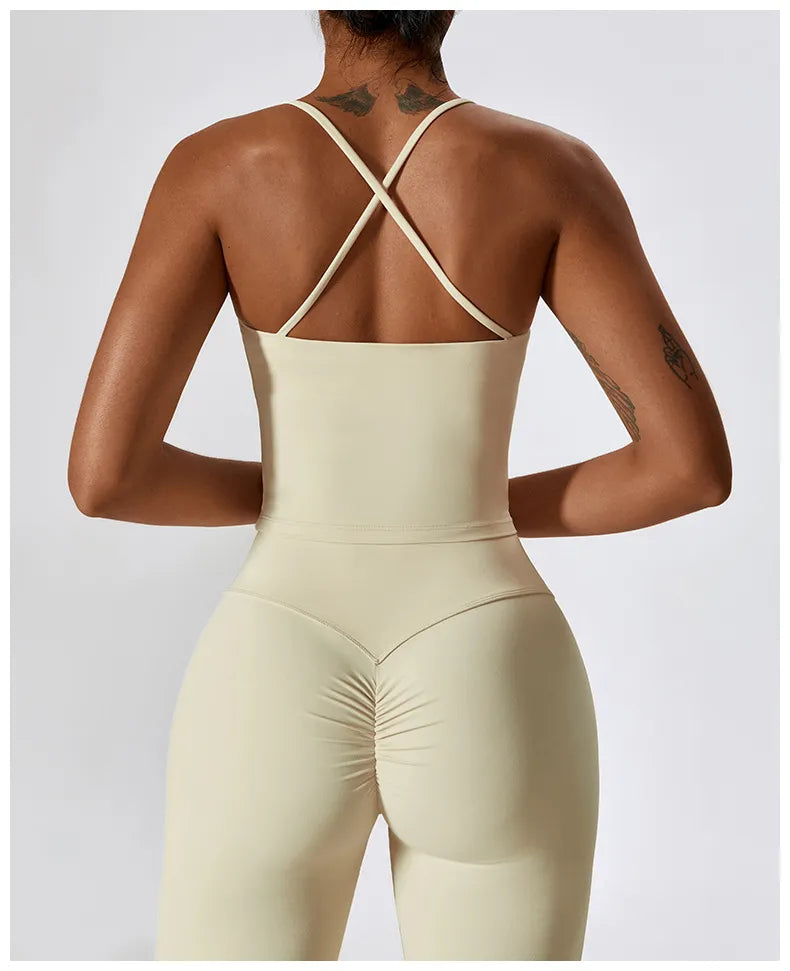 Top de ioga cruzado nas costas