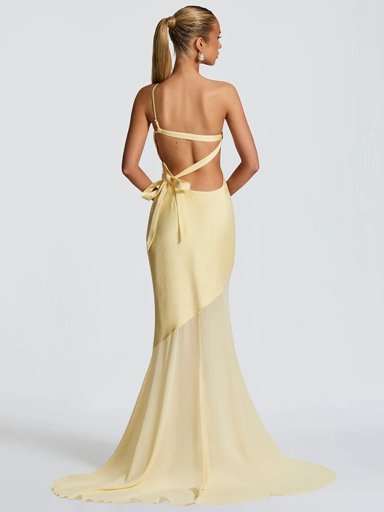 Robe longue de cocktail evasée une bretelle