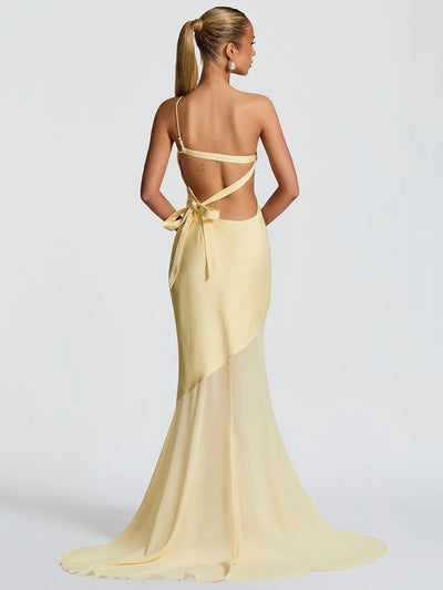 Robe longue de cocktail evasée une bretelle