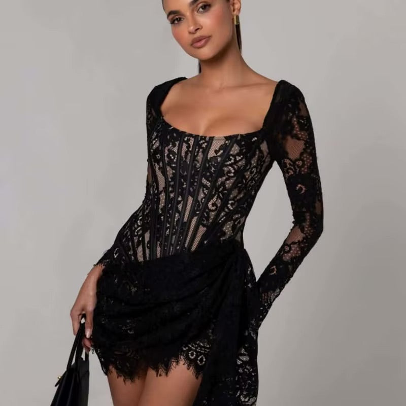 Robe de soirée bustier dentelle noire