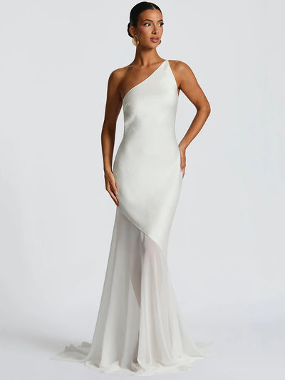 Robe longue de cocktail evasée une bretelle