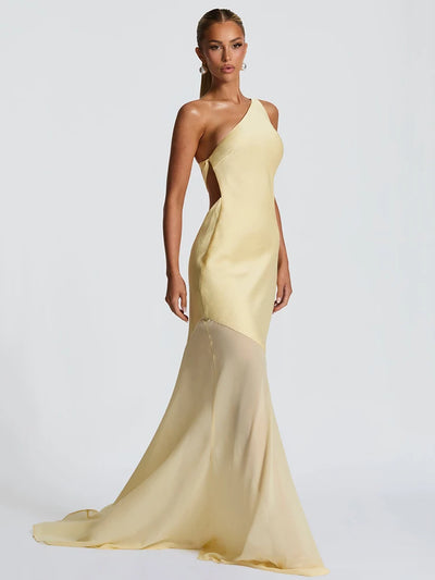 Robe longue de cocktail evasée une bretelle